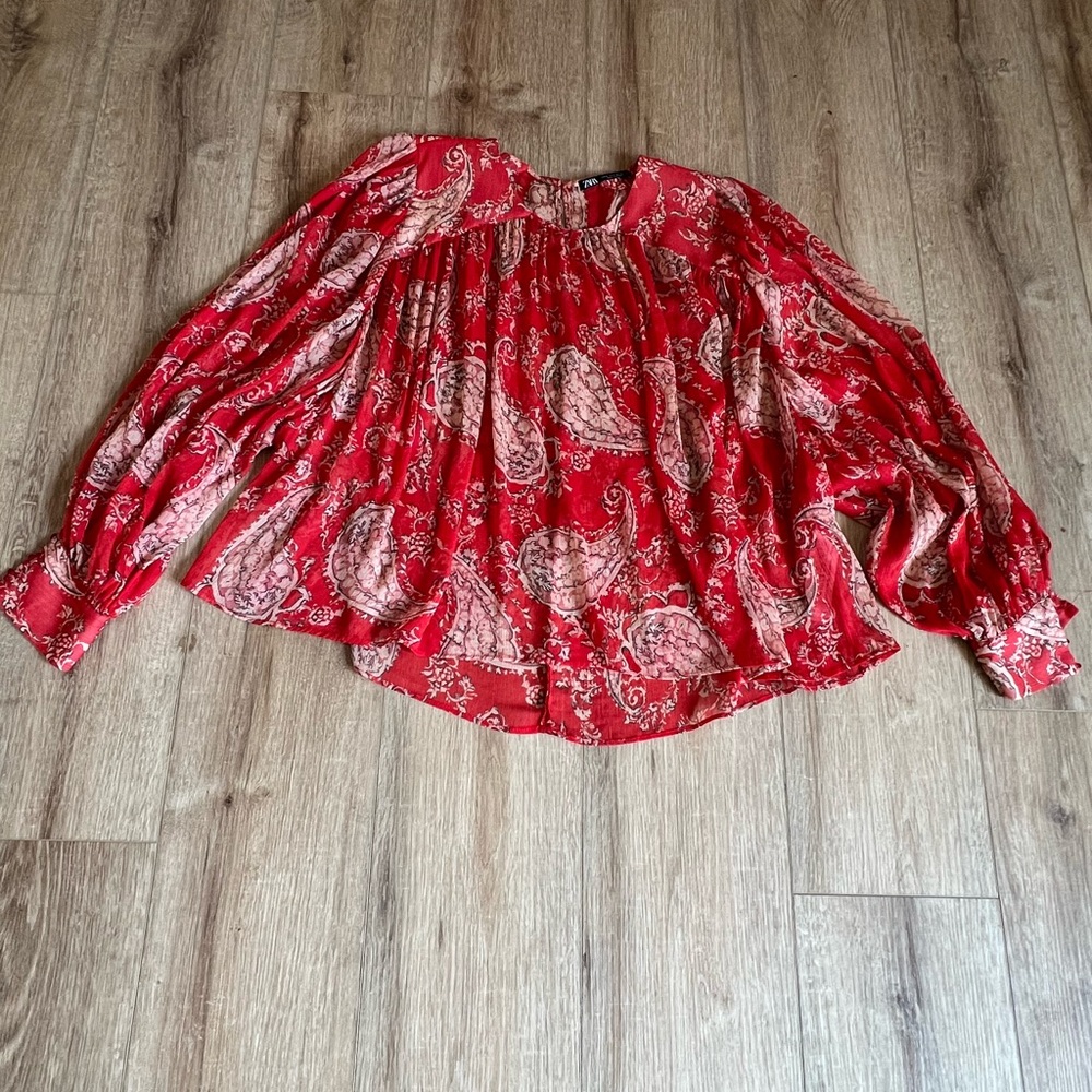 Zara Vibrant Red Paisley Top